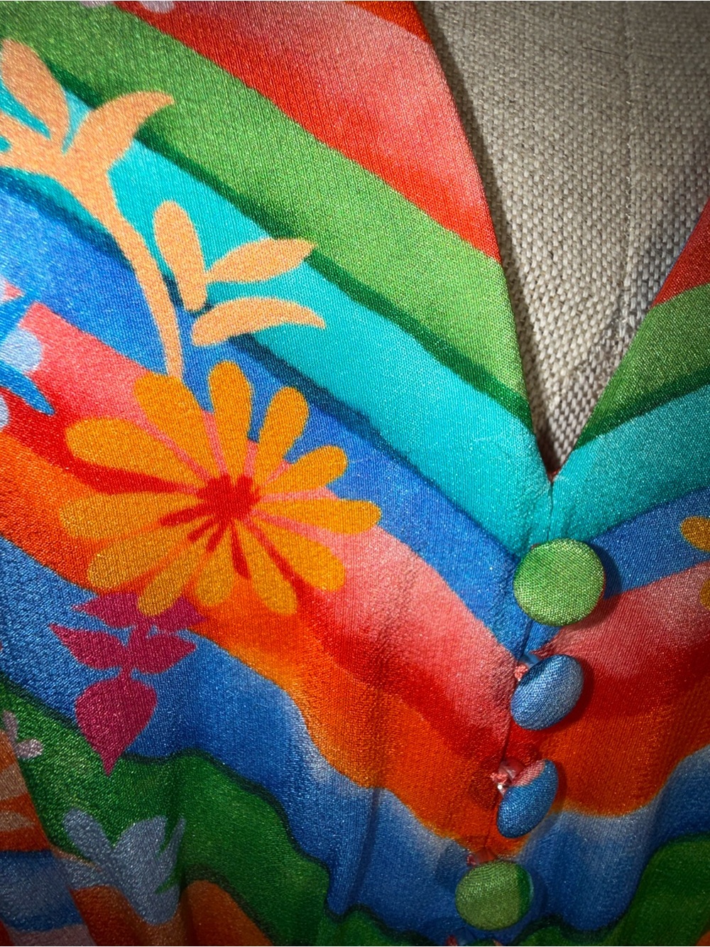 SALONI Lea Silk Maxi Dress Multicolor Watercolor Rainbow Stripe V-Neck 12 - Picture 8 of 8